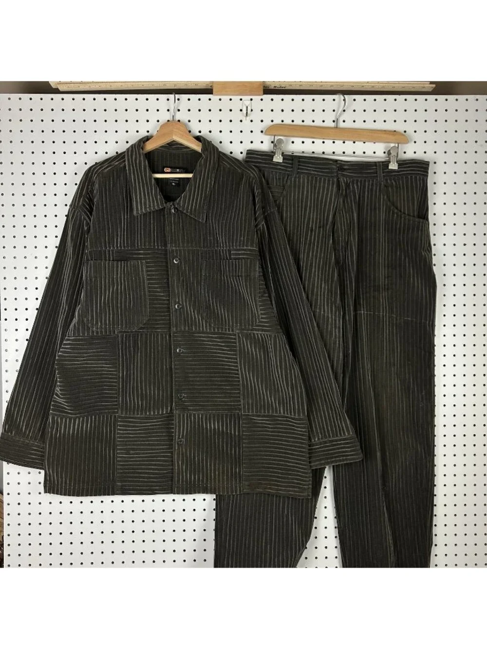 Godbody 2 Piece Men's XL Corduroy Velour Suit Outfit 80s Gray Button Front Baggy